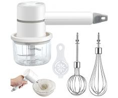 Sbattitore Elettrico Senza Fili, Frullatore con ricarica USB con Due Frullini di Ricambio e Separatori per Tuorli per Torte, Salse, Panna (Bianco)