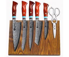 WILDMOK Set di coltelli da 6 Pezzi con Legno Fraxinus Mandshurica Ceppo di coltelli Magnetico Super VG10 Acciaio Set di coltelli da Cucina Fatti a Mano