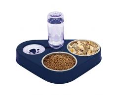 Ciotola Gatti Rialzata,3 in 1 Doppio Gatto Ciotola in acciaio inossidabile with Automatic Water Dispenser,Ciotole per Animali Adatto a Gatti e Cuccioli (blu)