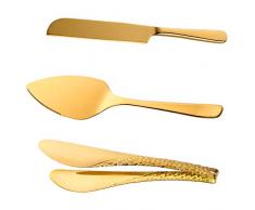 Bisda Set di 3 server per torte in acciaio inox con bordo taglierino, 1 pinza da portata x 1 coltello da torta, 1 set di utensili da cucina per tagli fatti in casa, torte, pane, cottura fai da te