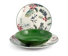 H&H Servizio Tavola 18 Pezzi, Celebration, Porcellana, Verde