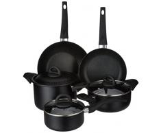 Tognana Rock In Black, Batteria di pentole e padelle, Set con 1 padella, 1 saltapasta, 2 casseruole, 1 pastaiola, 3 coperchi trasparenti, 8 Pezzi, Alluminio, Nero