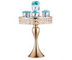 Nuptio Alzata Torta Dorata a Specchio: Alzata Torte Nuziali di Diametro 25cm Piatto da Dessert Piedistallo Metallo Perline di Cristallo Compleanno Baby Shower Torte Cupcake Tavolo Dessert