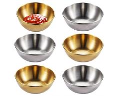 TTBDDM 6 Pezzi Mini Ciotole Acciaio, Mini Ciotola Metallo, Ciotola Piccola in Metallo, Ciotole per Salsa in Acciaio Inox, per Intingere Salse, Snack, Spezie (3 Oro e 3 Argento)