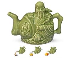 GZHaiTuoSi Teiera Assassin, Teiera in ceramica per tre bevande in una pentola, due cuori in porcellana, Teiera Magic Trick con confezione regalo, 453,6 ml, verde
