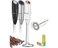 SIMPLETASTE Schiumalatte Frustino Montalatte Elettrico a Batterie, Mixer per Drink con Frustino in Acciaio Inox e Supporto, Schiumino per Cappuccino, Caffè Schiumoso, Latte Macchiato