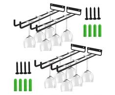 Lostwry Porta Bicchieri da Vino, 4pcs Portabicchieri Sospeso con Viti Porta Calici Da Parete Metallo Supporto Bicchieri da Parete Rack per Calici Per Cucina Bar Armadietto Casa (30cm, nero)