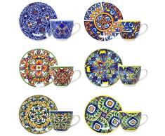 NAMAI Set 6 Tazzine Caffe Particolari con Piattino - In Porcellana - Adatto Alla Lavastoviglie e Microonde - Set tazzine Caffè con Piattino - Tazzine Caffe con Piattino - Tazzine Caffe Colorate