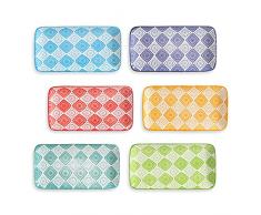 Piatti Servizio Ceramica Piatto Rettangolari - Set Piatti Colorati Design Porcellana - Piccoli Piatti Dessert | Sushi | Aperitivo | Dolce - Adatto per Microonde e Lavastoviglie - 20 x 11 cm - Set da 6
