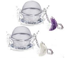 Infusore Per Tisane 2 Pezzi, Filtro da Tè a Rete in Inossidabile, Ciondolo a Forma di Luna in Cristallo Bianco e Ametista, Filtro da Tè a Sfera Con Gancio a Catena Esteso per Infusione di Tè Sfuso