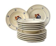 Colì, Servizio di Piatti 12 Pezzi, Servizio Piatti 6 Persone, Servizio Piatti Colorati, Disegno Gallo, Servizio da Tavola per 6 Persone