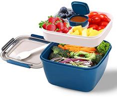 TTBAODAN Lunch box, Porta Pranzo, Scatole Bento Box con 3 Scomparti e Posate(Forchetta e Cucchiaio), Per Microonde e Lavastoviglie/Approvato dalla FDA/No BPA