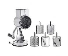 Nicfaky Grattugia per Formaggio in Acciaio Inossidabile, Tritatutto Rotante, Trituratore per Affettatrice per Insalata Grattugia Manuale Multiuso 5 Lame