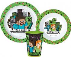 Creeper Minecraft Kit Pappa Scuola Set Pappa Mare Piatto,Bicchiere E Ciotola in PLASTICA Riutilizzabile (1 Piatto,1 Tazza con Manico,1 Ciotola)