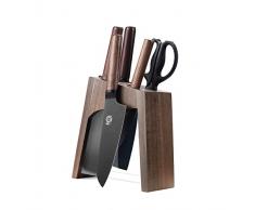 MITSUMOTO SAKARI Set Di Coltelli Da Cuoco Giapponesi Professionali Da 6 Pezzi, Set Di Coltelli Da Cucina Tedeschi In Acciaio Legato Premium Con Supporto In Noce E Forbici Rimovibili