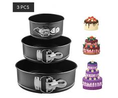 EKKONG Teglia da Forno Rotonda, con Fondo Piatto, con Rivestimento Antiaderente, Stampo Tondo per Torte in Acciaio al Carbonio, Nero, Set da 3 (10,2 cm, 17,8 cm e 22,9 cm)