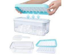 VFANDV Stampo Ghiaccio Silicone, Ghiaccio Stampo con Coperchio per Salvaspazio e Impilabile, 64 Stampi Ghiaccio Cubetti Ghiaccio, Palline di Ghiaccio per DIY Alimenti per Succo, Bevande Ghiacciate