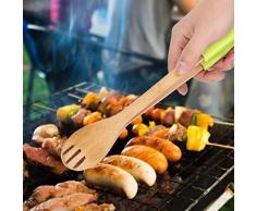 Omabeta Pinza da Cucina Pratica Pinza da Cucina in bambù Pinza da Cucina Morsetto a Clip per Barbecue con Testa in Silicone per Servire Pane, Dessert, Insalata, Frutta(Verde)