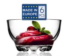 CRYSTALIA Impilabile Premium Ciotola Dessert in Vetro Set 6 100% SENZA PIOMBO Ciotola per Gelato in Vetro Bicchieri da Dessert, Ciotola per Budino Tazza da Dessert Ciotola da Immersione Coppette Vetro