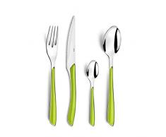 Amefa ECLAT Set 6 Persone, Lucide e antiruggine, con Manici, Lavabili in lavastoviglie, Posate Colorate, Acciaio Inox, plastica, Verde/Argento, 24 Pezzi
