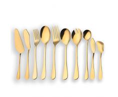 Berglander Set di Posate da Servizio in Acciaio Inossidabile, Set di Posate doro, Server per Torta, Coltello da Pesce, forchetta per Pesce, Cucchiaio da Portata, Confezione da 10