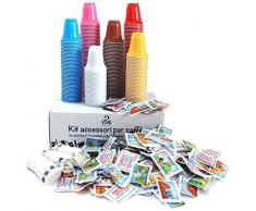 AURACAFFE 900 Pz Bicchierini Caffe Plastica Alimentare Espresso Tazzine 75ml + 900 Pz Palettine Monouso + 900 Pz Bustine di Zucchero Extra Fine di Alta Qualità - KIT ACCESSORI