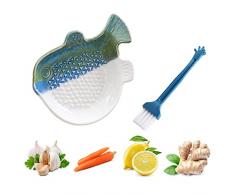 Grattugia per pesce aglio Reramik con pennello e zenzero per integratore alimentare aglio, zenzero, mela, cioccolato, facile da pulire, 12 x 9 x 3 cm