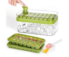ZINUU Ghiaccio Stampo, 2 Pezzi Stampi Ghiaccio con Contenitore, Forme Ghiaccio, Facili da Rilascio, Cubetti Ghiaccio per DIY Alimenti per Succo, Bevande Ghiacciate, Cocktail (Verde)