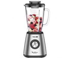 Moulinex - Blendforce Cristal LM439D, Frullatore a bicchiere in vetro da 800 W, 6 lame, con funzione trita ghiaccio, 5 velocità, pulizia facile, bicchiere in vetro termoresistente da 1,25 litri