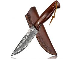 Goodchef Coltello da caccia, lama affilata D2 in acciaio inox con squisita custodia in pelle per uomini, lama fissa, coltello da sopravvivenza ergonomico, manico in palissandro