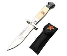 Coltello russo piccolo Coltello pieghevole professionale tascabile multiuso Manico in bianco e nero Lama 440C 9,6 cm per sopravvivenza alla caccia di campeggio allaperto con fodero