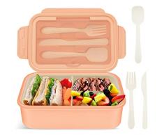 vitutech Portapranzo, Lunch Box per Bambini Adulto con 3 Scomparti e Posate, Portapranzo senza BPA,Contenitore per merenda Adatto per microonde e lavastoviglie, Rosa
