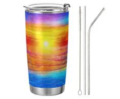 Oarencol Sun acquerello pittura 20oz bicchiere arcobaleno arte colorata tazza da caffè auto con coperchio e paglia in acciaio inossidabile bottiglia dacqua isolata sottovuoto