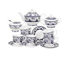 fanquare 15 Pezzi Servizio da tè in Porcellana Vintage, Set Tazzine da caffè in Ceramica con Fiori Blu, Servizio di caffè per Adulti