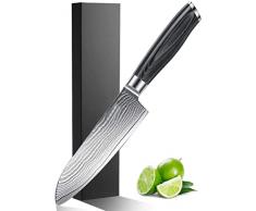 N / B Coltelli da Cucina, Coltello di Damasco 17 cm, Acciaio Damasco VG-10 di Alta Qualità, set coltelli da cucina, Manico Ergonomico in Legno, Confezione Regalo Squisita