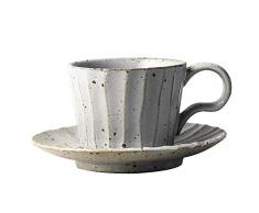 LFG Tazzine da caffè, Ceramica Tazzine, Gres Creativo Tazza del tè retrò Tagliato Striscia Verticale Tazza di caffè Giapponese Fatta A Mano con Piattino Pomeriggio Insieme Tazza di tè Piattino
