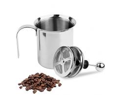 RISVOWO Montalatte Manuale, 500ml Frullino Montalatte, Schiuma di Latte in Acciaio Inox, Doppia Rete Pentolino Latte, Creamer Schiuma di Latte(8 X 8 X 18 CM)