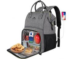 MATEIN Pranzo Zaino Donna, Zaino Porta PC 15,6 Pollici con Scomparto Lunch Isolato, Zaino da Viaggio con Porta USB, Impermeabile Borsa Termica Borsa Porta Pranzo per Uomo Scuola Lavoro Picnic, Grigio