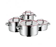 WMF 760046380 Set 4 pentole in acciaio con coperchio, per induzione, 2.5 L, Acciaio inossidabile,