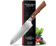 Home Hero Serie dElite Coltello da Chef 17.8 cm Coltelli da Cucina Professionali - Coltello Giapponese Professionale VG10 67-strati Acciaio Damasco - Manici e Guaina e Ergonomici in Palissandro