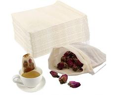 50pcs Cotone Bustina di Tè Vuota Con Coulisse Sacchetti Cotone Mussola Bustine da Tè Filtro Riutilizzabili Sacchettini Garza Alimentare per Tè Sfuso Tisane Caffè Grani Spezie 8 x 10 cm