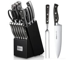 Set Coltelli, D.Perlla Coltelli da Cucina Set Professionali 16 Pezzi, Set di Coltelli in Acciaio Inossidabile, Manico in Legno e Ceppo Portacoltelli, Nero