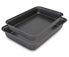 Cake - Set di 2 Teglie da Forno con Rivestimento Antiaderente - Lasagnera - Rostiera Rettangolare in Acciaio al Carbonio