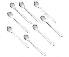 8 Pezzi Cucchiai in Acciaio Inox Manico Lungo Cucchiaini da Caffè Cucchiaio da Dessert Cucchiai Lunghi per Tè Freddo, Caffè, Cocktail, Frullati, Gelato - 18,5 x 3 cm