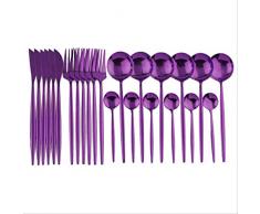 Vimmor Set di Stoviglie in Oro 24 Pezzi Set di Stoviglie in Acciaio Inossidabile 18/10 Coltello Forchetta Cucchiaio Set di Posate Lavabile in Lavastoviglie Set di Posate Viola