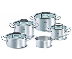 Fissler Original,Profi Collection Set di pentole in acciaio inox, 5 pezzi, con coperchio in vetro, per cottura a induzione e tutti i tipi di fornelli, 3 pentole, 1 rostiera, 1 tegame senza coperchio