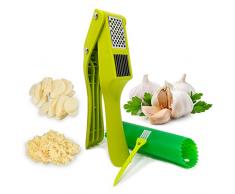 Cettkowns - Spremiaglio 2 in 1, affettatrice e tritacarne con tubo in silicone e spazzola per la pulizia di aglio, zenzero, noci e semi