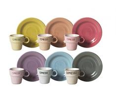Excelsa Vintage Servizio 6 Tazzine da caffè con Piattino, Ceramica, Multicolore
