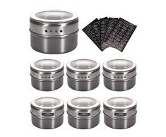 Sinzau, barattoli magnetici per spezie in acciaio inox, per condimenti, calamite per frigorifero (confezione da 6, 120 etichette)
