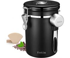 Barattolo Caffè, Barattolo Caffè in Acciaio Inossidabile, 1,5litri di Lunghezza, può Contenere 500 g di Chicchi di Caffè, Cucchiaino in Acciaio Inox Incluso, Viene Fornito con 100 Sacchetti Filtro 1x4